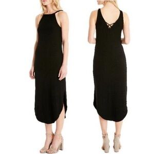 Michael Stars Sara Lace Up Ribbed Knit Reversible‎ Fitted Midi Dress Size S